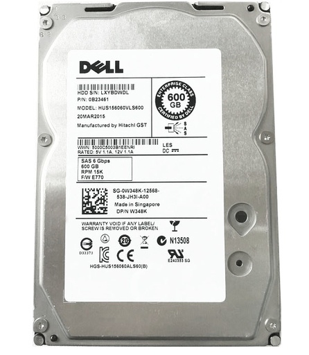 [0B23461/0W348K/002R3X] Dell 600GB 15KRPM 3.5 Inch SAS HDD