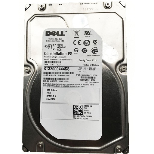 [0R755K/0WDC07/67TMT/VYRKH/ST32000444SS/9JX248-150] Dell 2TB 7.2K RPM 3.5 Inch NLSAS HDD