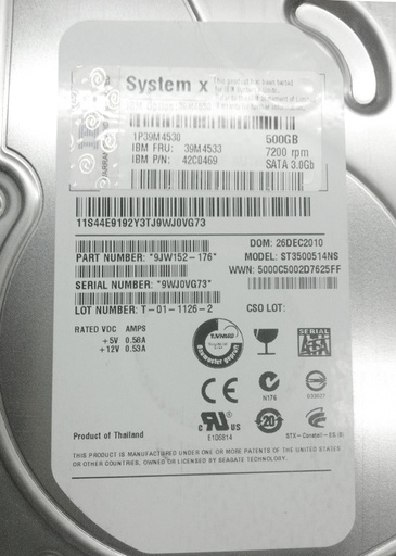 [39M4533/39M4530/42C0469/ST3500514NS] IBM 500GB 7200 rpm hot-Swap SATA (option)