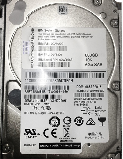 [00Y5800/00AK202/00WY963] IBM 600GB 10K SAS 2.5" HDD