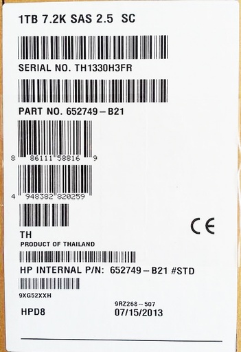 [653954-001/507129-016/652749-B21] HP 1TB 6G SAS 7.2K rpm SFF 2.5” HDD